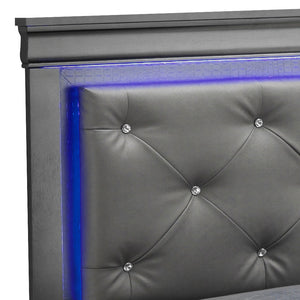 English Elm Lorana Twin Bed with Jeweled Tufted Headboard and LED Accents, Metallic Finish, Durable Wood Veneer Black 80 L x 4 W x 8 H B078S00586