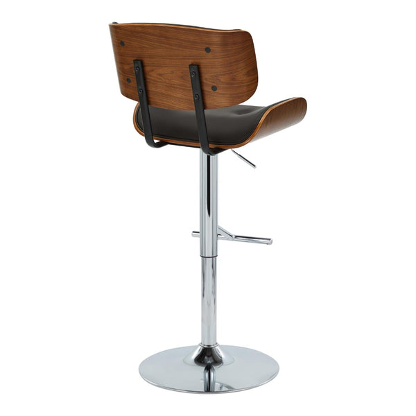 English Elm Adjustable Swivel Barstools Mid Century Walnut Faux Leather Chrome Set of 2 B202S01997