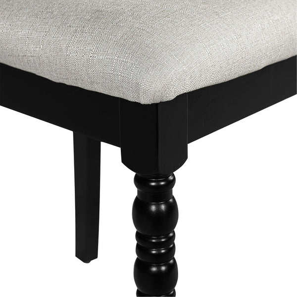 English Elm 7-Piece Extendable Dining Set with Removable Leaf and 6 Upholstered Chairs, Solid Rubberwood Legs, Seats 6 Black+Brown N752S000030B