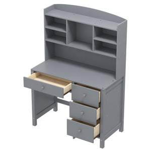 English Elm Vintage 40'' Home Executive Desk Set with Upholstered Chair and Built-In Bookshelf for Stylish Productivity Gray 44 L x 23 W x 13.5 H N733P272894E
