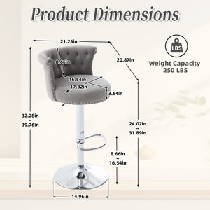 English Elm COOLMORE Velvet Bar Stool with Anti-Slip Large Base, Adjustable 360° Swivel, Plush Foam Comfort Gray W1539P320507