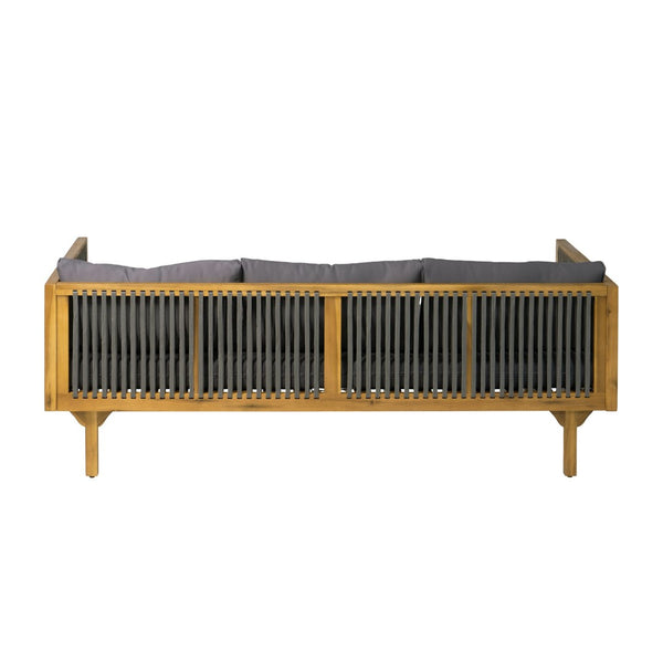 English Elm Outdoor Acacia Wood Sofa with Woven Rope Accents Teak Finish Patio Seating Dark Grey,Grey,Teak N770P354675A