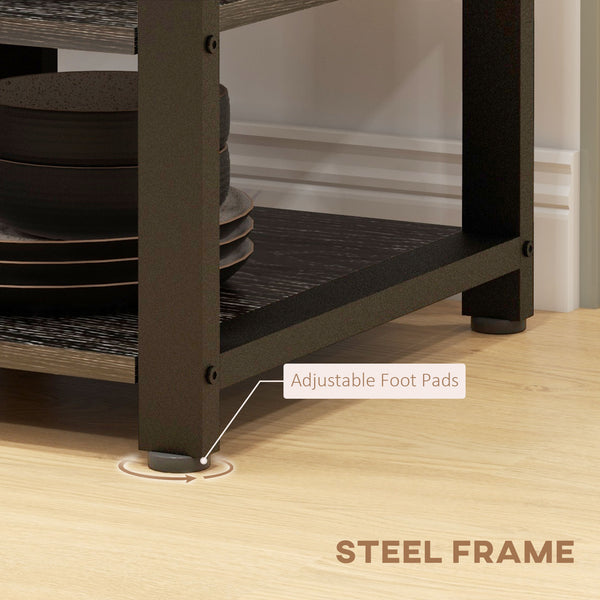 English Elm HOMCOM Industrial Baker's Rack with LED Lights, Charging Station, Glass Holders & Adjustable Shelves Grey W2225P200370