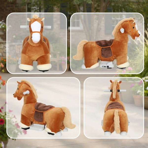 English Elm Washable Plush Electric Ride on Horse Toy for Toddlers with Music and Soft Frame T3971P475617
