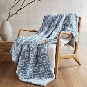 English Elm 1 Pcs Dream Soft Heated Throw - Cozy 50X60" Blue Geo Blanket For Ultimate Warmth & Comfort B035P319634