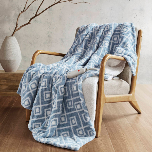 English Elm 1 Pcs Dream Soft Heated Throw - Cozy 50X60" Blue Geo Blanket For Ultimate Warmth & Comfort B035P319634