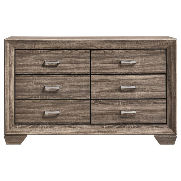 English Elm Carina Queen Bedroom Set Grey Oak Paneled Headboard Nickel Hardware Five Piece Taupe B062S00733
