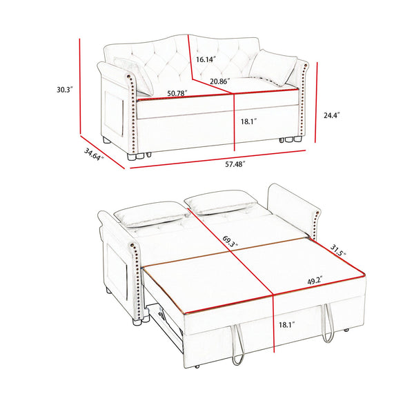 English Elm Grey Velvet Sleeper Sofa Bed with Foam Seat, Solid Wood Frame, Black Legs — Compact 51.6" L Convertible Comfort W588P246469