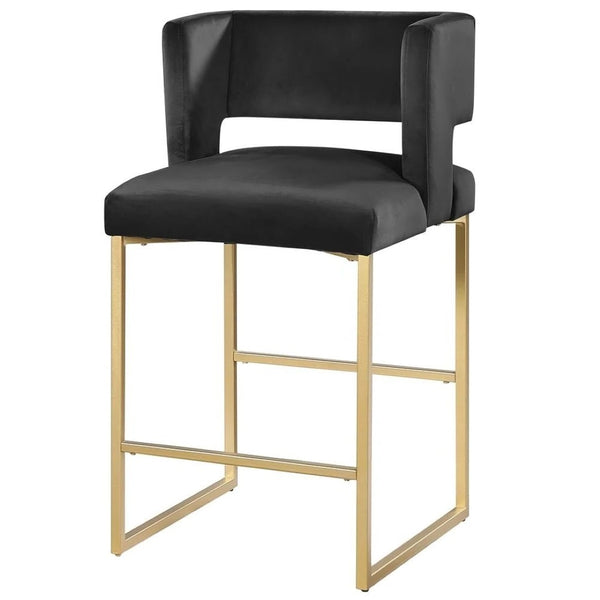 English Elm Modern Glam Counter Stools Set of 2 Velvet Cushioned Seats with Gold Metal Legs Black+Gold B011P423328