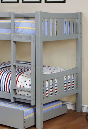 English Elm Transitional Twin-Over-Twin Wooden Bunk Bed In Gray Finish With Ladder, Guardrails & Safety Design B2741S00365-GIGA