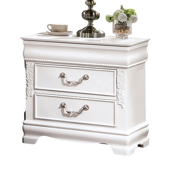 English Elm Classic White Nightstand with 2 Drawers, Solid Wood Accent, Nickel Pulls, Felt Lined Drawer, USB Port B011P230000