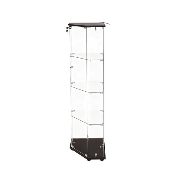 English Elm Tempered Glass Corner Display Cabinet with Rgb Lighting Locking Door and Adjustable Feet Black W3155P449087