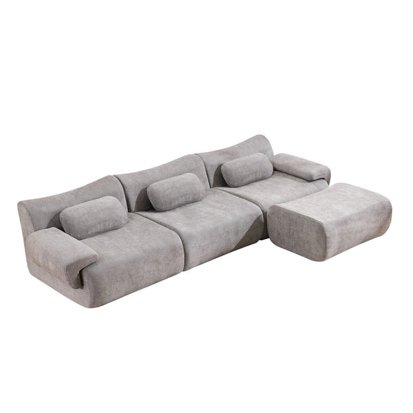 English Elm Modular Chenille Deep Seat Sectional Sofa with Bamboo Frame for Living Room Lounge Grey W1829S00072