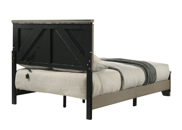 English Elm Joanna Queen Bed Weathered Gray Finish Tall Headboard with Built in Led Lighting B2756P481237