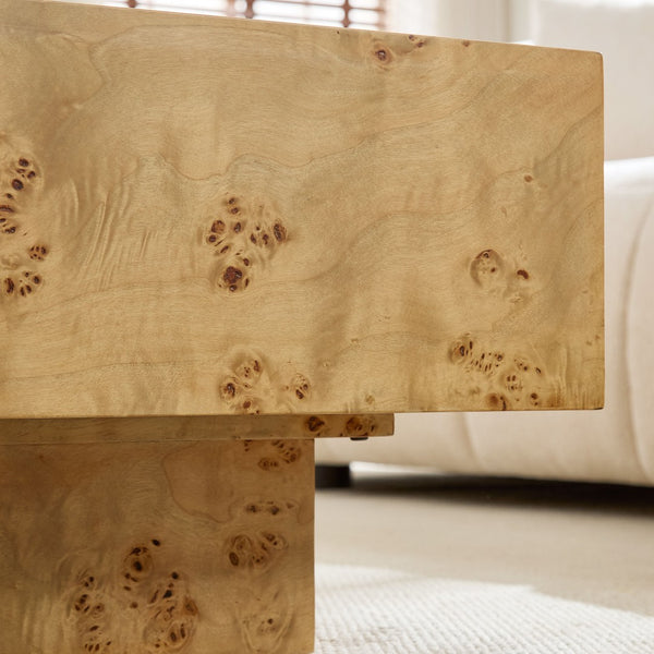 English Elm 43.31 Inch Burl Veneer Rectangular Coffee Table Mid-century Pedestal Base Living Room Natural W2582P431210