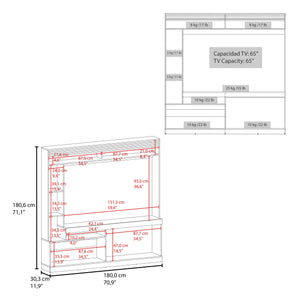 English Elm Dante 71" Wide Freestanding Entertainment Center with 8 Shelves, Cabinet & TV Space for 59" Screens B070S00358