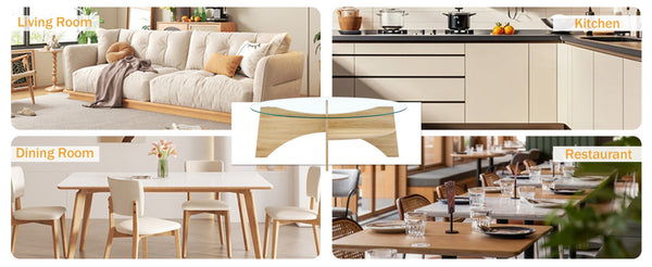 English Elm Oval Tempered Glass Coffee Table with Wood Grain Legs and Built-in Fan Tray Shelf W1151P256007