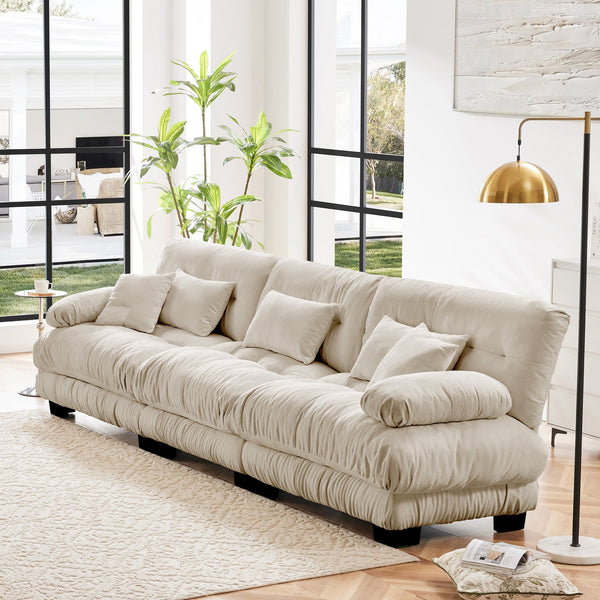 English Elm 3-Seater Cloud-Comfort Modular Sectional Sofa with Plush Chenille Upholstery and Deep Support for Home Living Rooms Light Coffee W714S01028