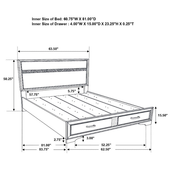English Elm Corbin Queen Bedroom Set with Crystal Pulls Metallic Trim and Footboard Storage Drawers White B062S00786