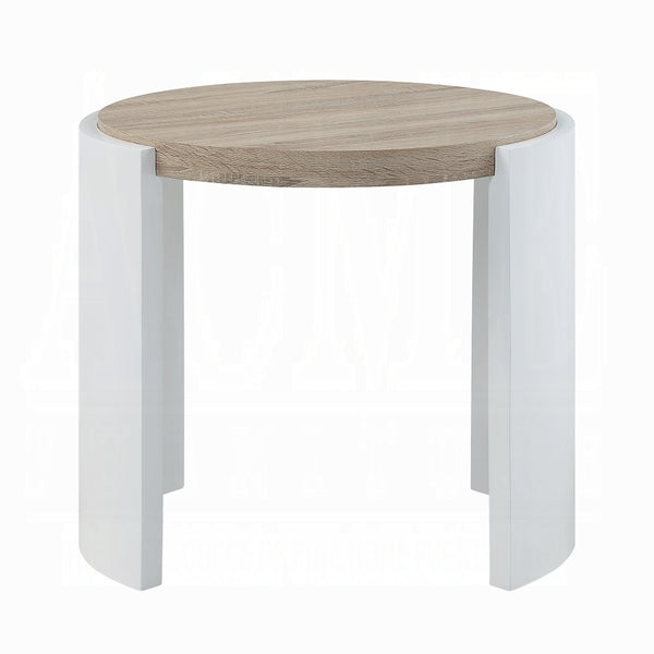 English Elm Oak High Gloss End Table With Sleek Sled Base - Modern Two-Tone Design For Stylish Living Spaces B062P209137