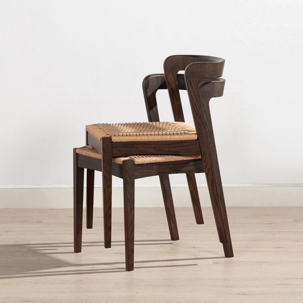 English Elm Jennifer Taylor Home - Capri Handcrafted Oak Dining Chair with Curved Back and Woven Natural Fiber Seat, Sculptural Elegance Dark Brown B2719P395562