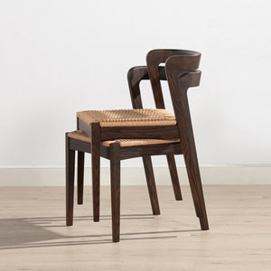 English Elm Jennifer Taylor Home - Capri Handcrafted Oak Dining Chair with Curved Back and Woven Natural Fiber Seat, Sculptural Elegance Dark Brown B2719P395562