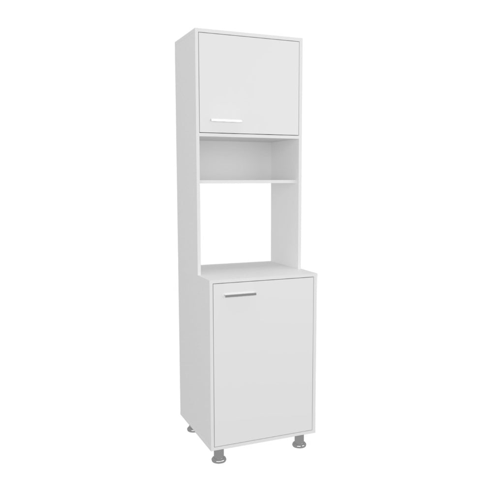 English Elm White Kitchen Pantry With Open Shelving, Two-Door Storage, And Modern Metal Legs For Style & Function B062P323173-GIGA