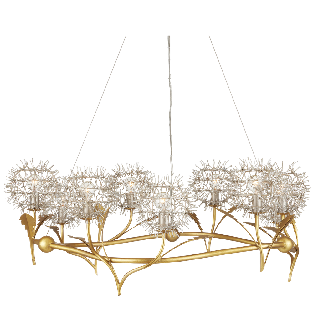 Dandelion Chandelier: Elegant Silver & Gold Wrought Iron Design Inspired by Nature's Beauty