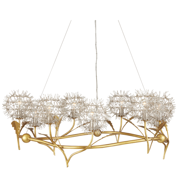 Dandelion Chandelier: Elegant Silver & Gold Wrought Iron Design Inspired by Nature's Beauty