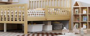 English Elm Twin Pine Platform Bed with Guardrails and Under Storage Drawers for Small Rooms N733P172700M