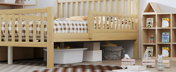 English Elm Twin Pine Platform Bed with Guardrails and Under Storage Drawers for Small Rooms N733P172700M