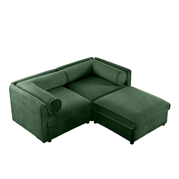 English Elm Stylish Green Chenille Loveseat With Ottoman Storage – Modern, Ergonomic, & Modular Design For Comfort W714S01058-GIGA