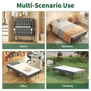 English Elm 75 Inch Rollaway Twin Bed with Memory Foam Mattress Heavy Duty Steel Frame Foldable W2735P425463