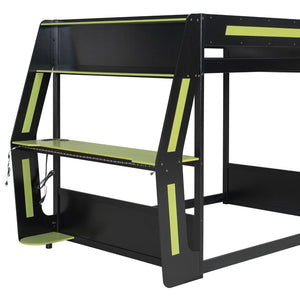 English Elm Full-size Gaming Loft Bed with Integrated Rgb Desk Usb Ports and Esports Frame Green LT000239AAG