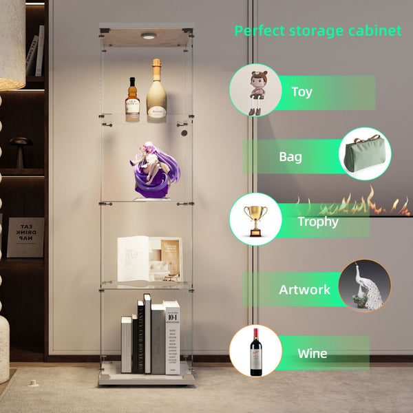 English Elm Tempered Glass Display Cabinet - Modern White Wine & Storage Cabinet With Led Light & Adjustable Feet W3155P268118-GIGA
