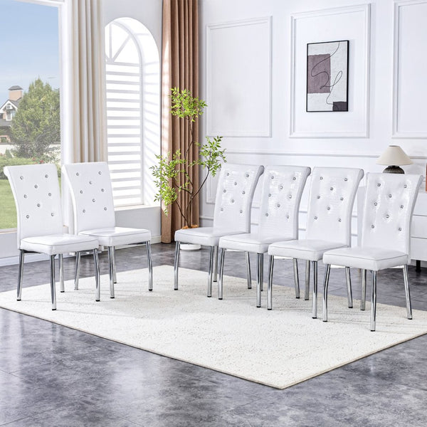 English Elm Set of 4 Glam Faux Leather Dining Chairs with Crystal Buckle and Gold Tone Legs White W3226P311054