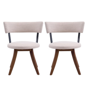 English Elm Modern Beige Fabric Dining Chairs Walnut Rubberwood Base Curved Back Set of 2 N768P391169W