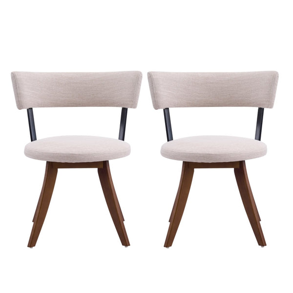 English Elm Modern Beige Fabric Dining Chairs Walnut Rubberwood Base Curved Back Set of 2 N768P391169W