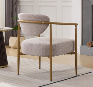 English Elm Beige Woven Fabric Dining Chair Set of Two with Wood Grain Iron Frame for Any Room W3149S00002