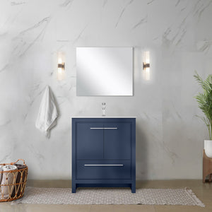 English Elm Navy Blue Bath Vanity With White Quartz Top & Chrome Faucet - Elegant, Durable, Organized Storage B2731P259290