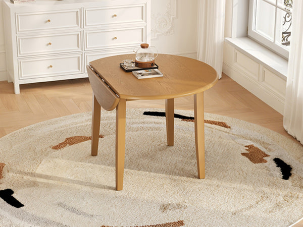 English Elm Extendable Round Dining Table Folding Mdf Top Rubberwood Legs Small Space Apartment Light Brown N752P405933A