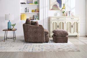 English Elm 360° 360 Swivel Oversized Chenille Armchair with Pocket Spring Seat and Three Throw Pillows Brown W1361S00049