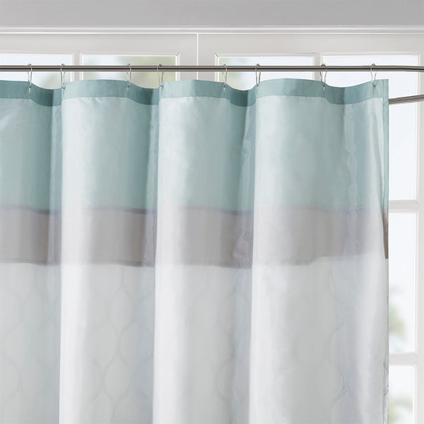 JLA Home 510 Design - Printed Embroidered Shower Curtain in Seafoam Microfiber with Lined Backing, Texture & Machine-Washable Elegance 5DS70-0094