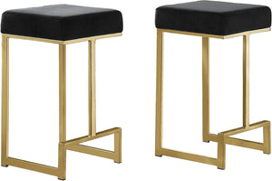 English Elm 25 in Backless Faux Leather Counter Stools with Brushed Gold Sled Base Set of 2 Black+Gold B011P497735