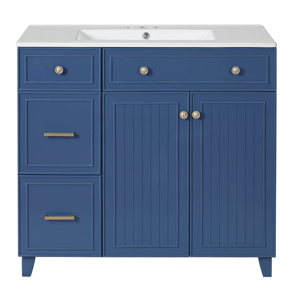 English Elm 36" Modern Bathroom Vanity with Ceramic Sink, Soft-Close Doors, Double-Layer Drawer & Storage Elegance Blue N729P289163C