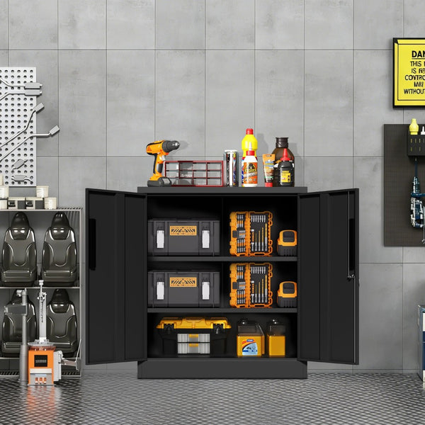 English Elm Metal Lockable Steel Cabinet Two Adjustable Shelves Garage Office Utility Storage T2398P442669