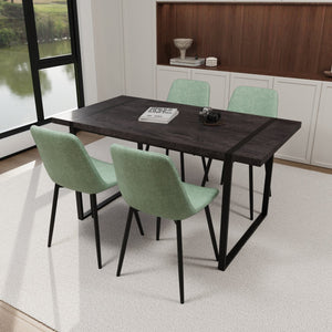 English Elm 59" Modern Industrial Black Mdf Dining Table Set With Suede Chairs – Elegant 4-Piece Kitchen Ensemble W2189S00621