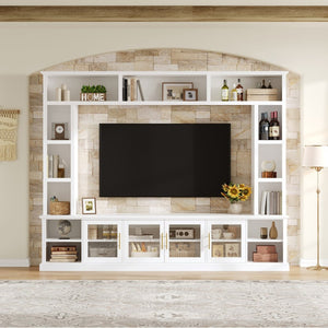 English Elm Entertainment Wall Unit with Glass Doors Open Shelving Mdf Living Room Storage White N710S688100K