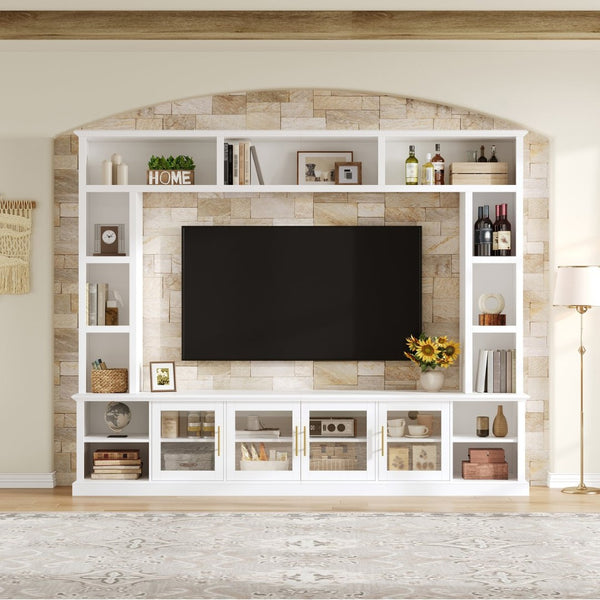 English Elm Entertainment Wall Unit with Glass Doors Open Shelving Mdf Living Room Storage White N710S688100K