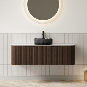English Elm Dina Floating Bathroom Vanity with Crystal Glass Basin and Sintered Stone Top Black,Carrara White,Walnut W2615S00243